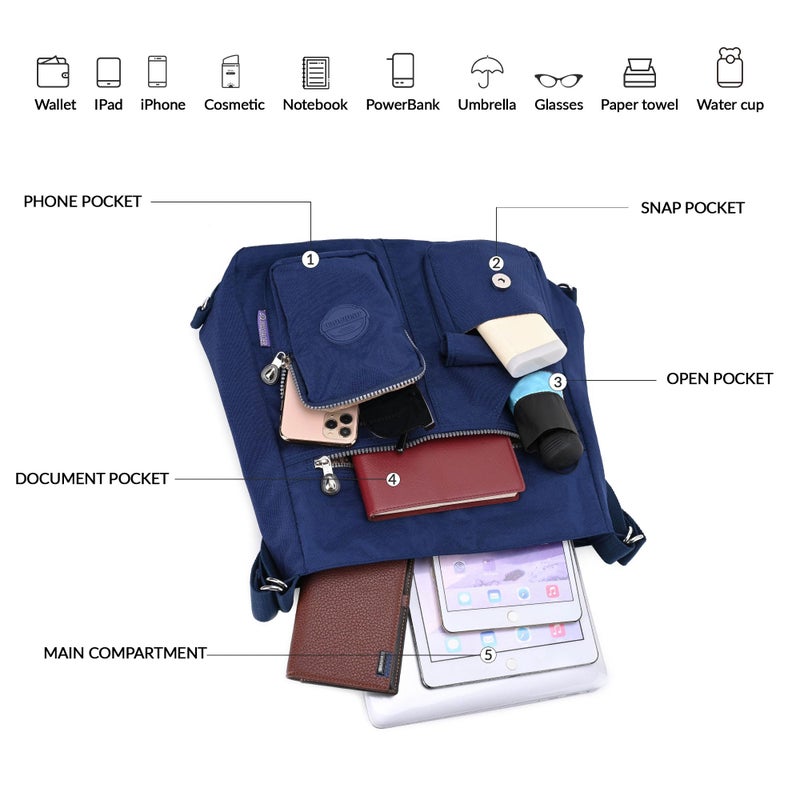 Dora & Liz Multipurpose Hobo Purse for Women with Antitheft RFID, Waterproof Nylon Crossbody Bag Shoulder Handbag, Convertible Backpack - Image 5